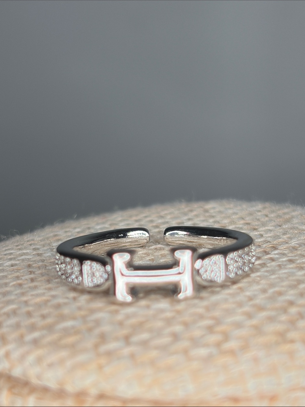 H-Inspired Silver Pavé Adjustable Ring - Women's Jewelry sz 6 1/2